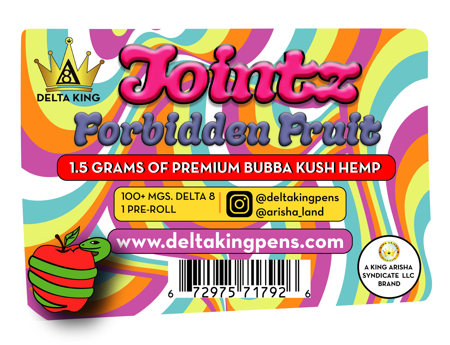 Jointz - Laced® Δ8 Forbidden Fruit Bubba Kush, 1 Joint