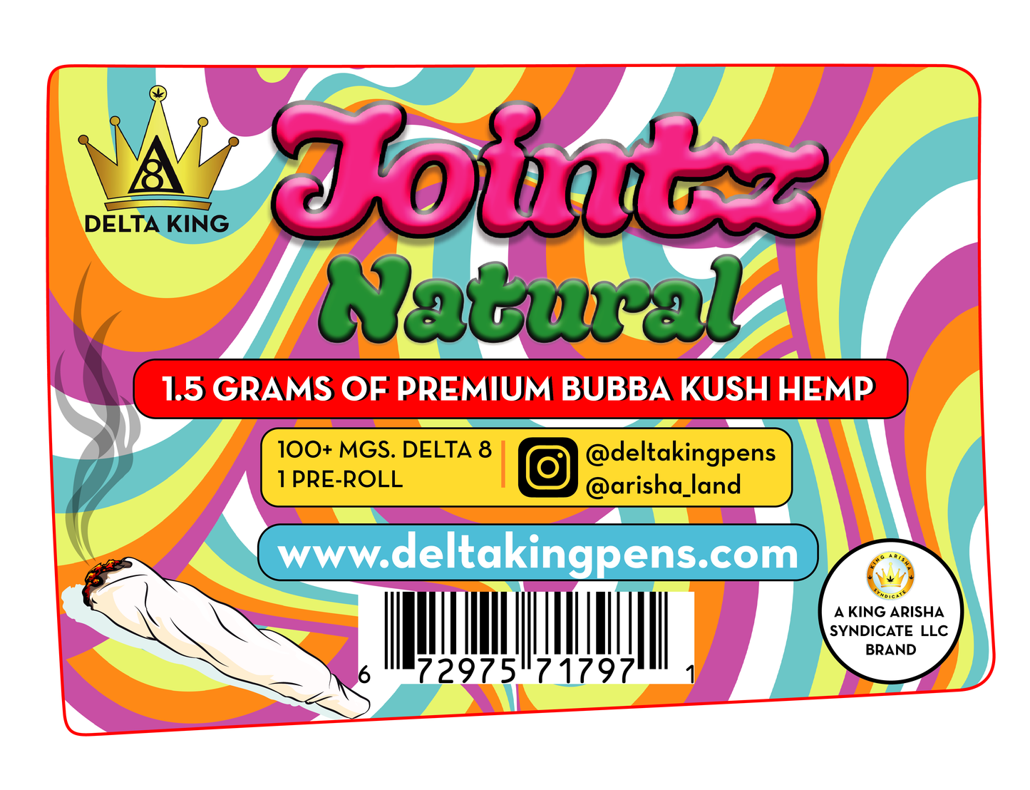 Jointz - Laced® Δ8 Natural Bubba Kush, 1 Joint