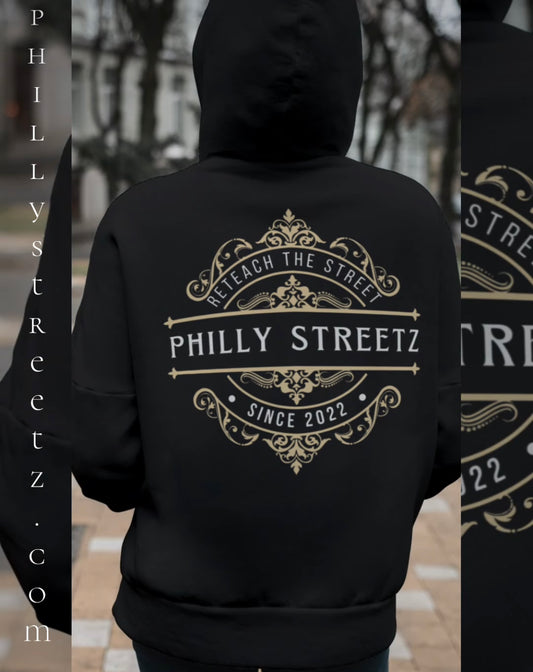 Philly Streetz Antique Design Hoodie Back Placement