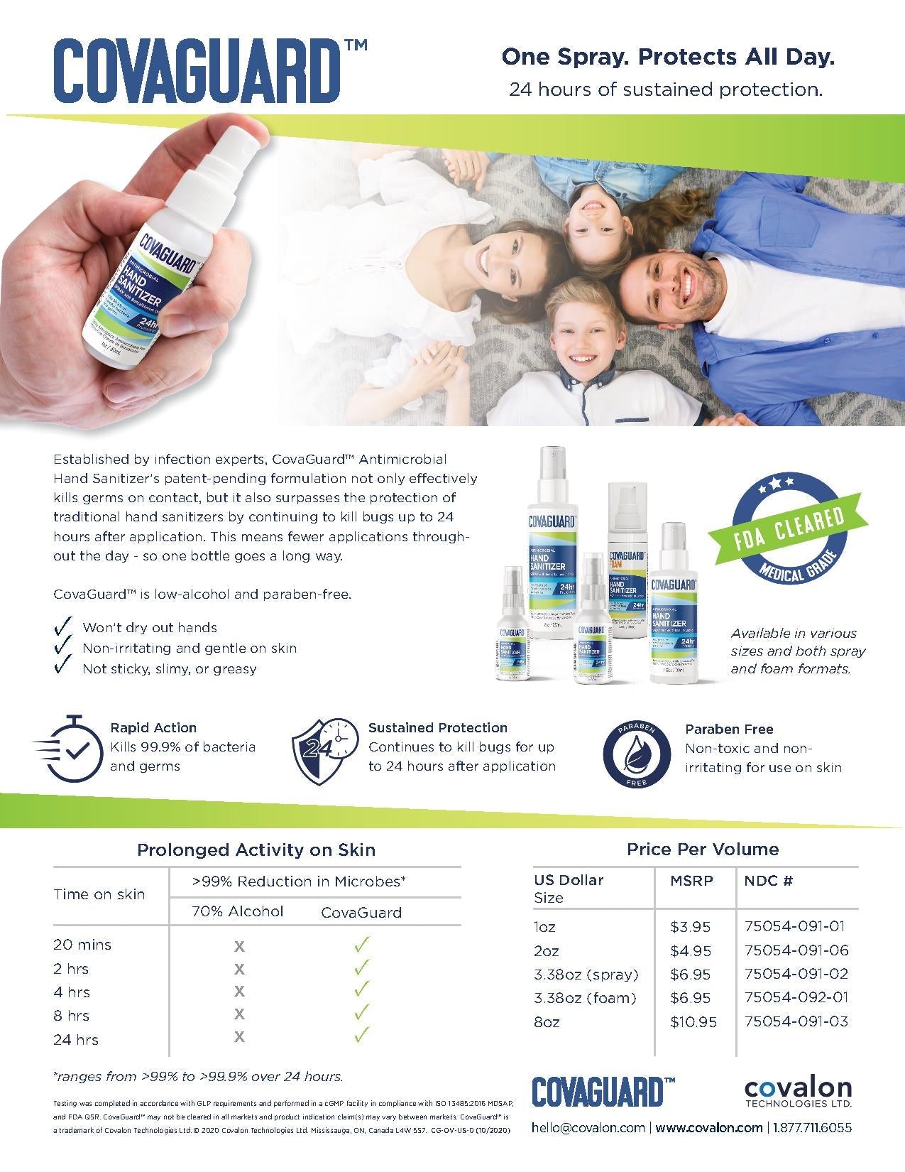 CovaGuard™ Antimicrobial Hand Sanitizer Spray - 2 oz