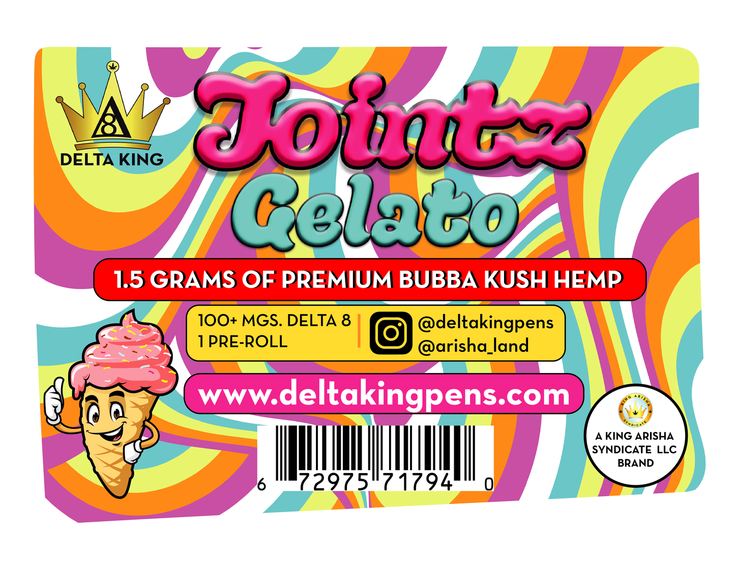 Jointz - Laced® Δ8 Gelato Bubba Kush, 1 Joint