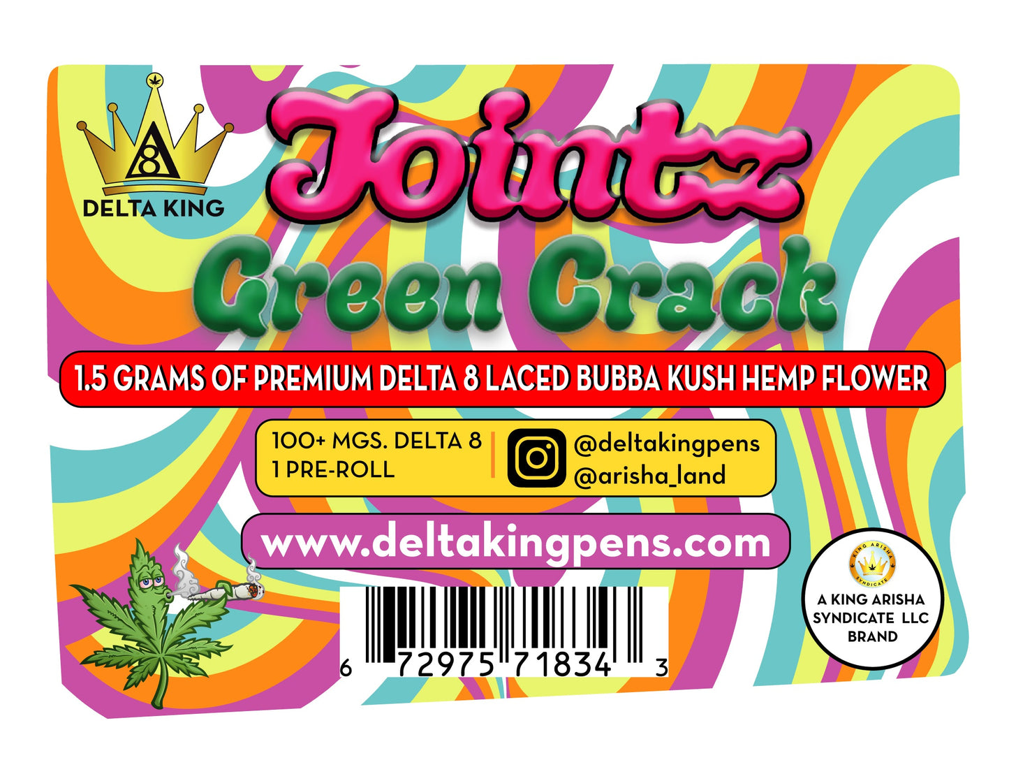 Jointz - Laced® Δ8 Green Crack Bubba Kush, 1 Joint