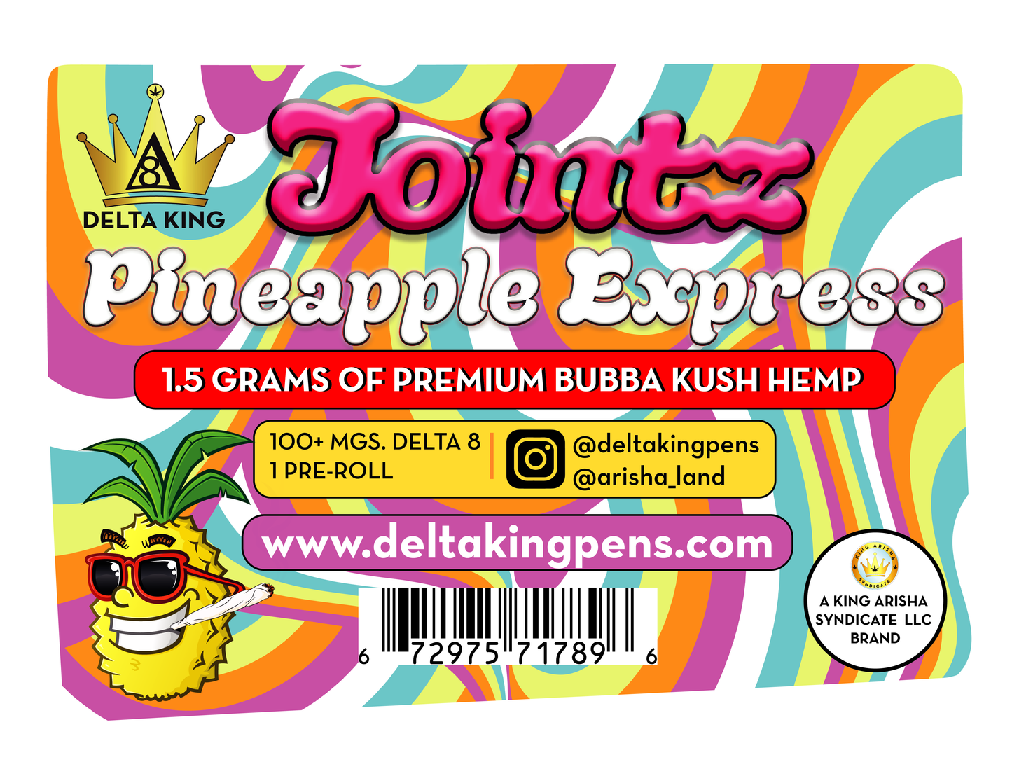 Jointz - Laced® Δ8 Pineapple Express Bubba Kush, 1 Joint