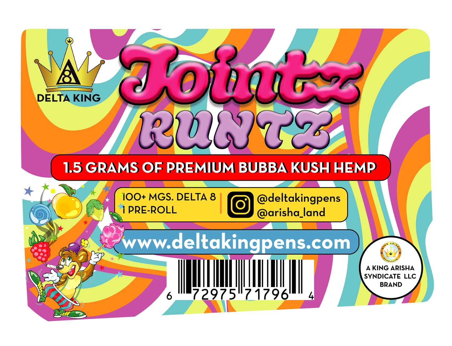 Jointz - Laced® Δ8 Runtz Bubba Kush, 1 Joint