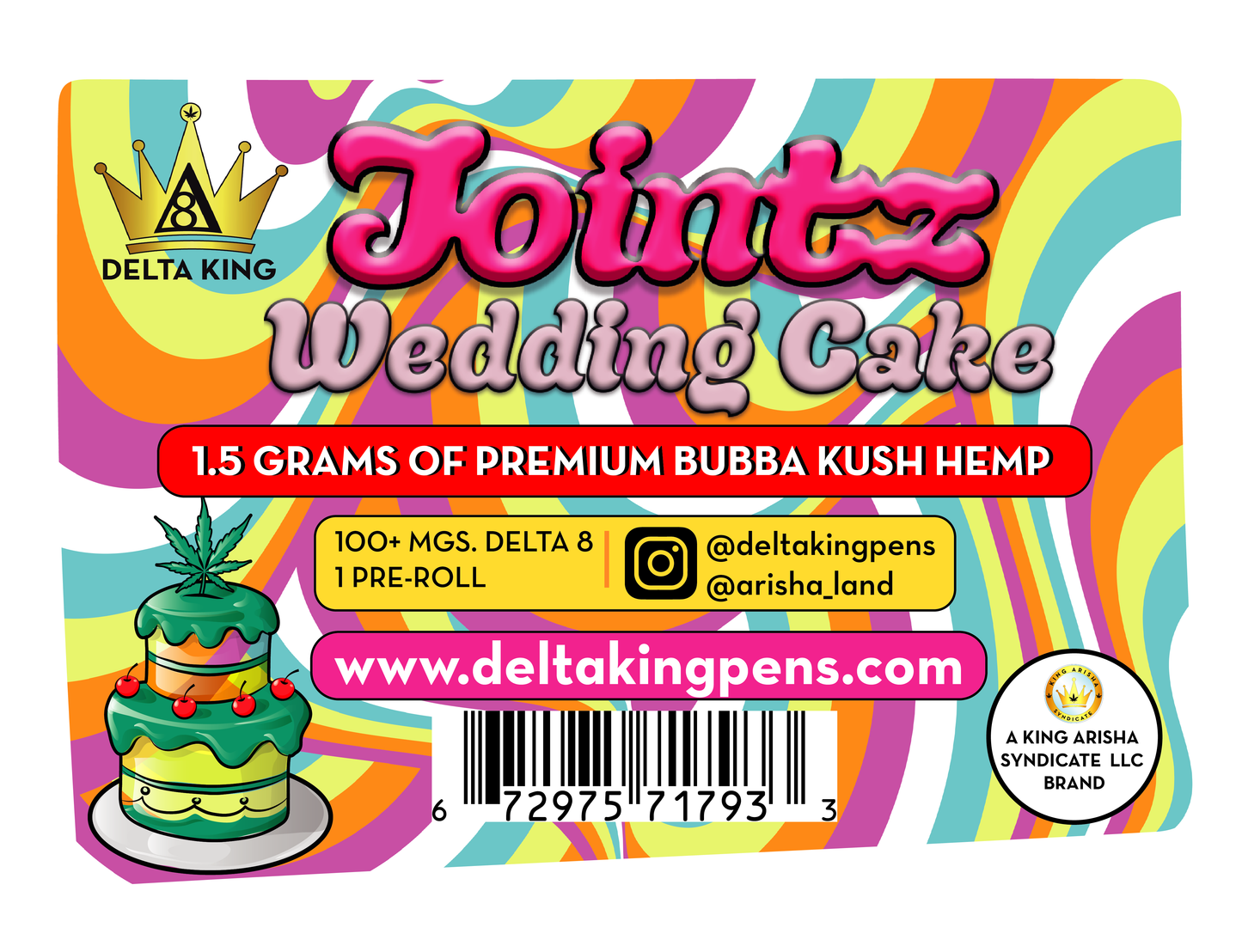 Jointz - Laced® Δ8 Wedding Cake Bubba Kush, 1 Joint