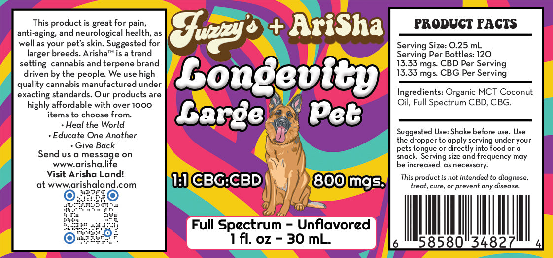 Pet Longevity (400 mgs. CBD, 400 mgs. CBG) Large Pet